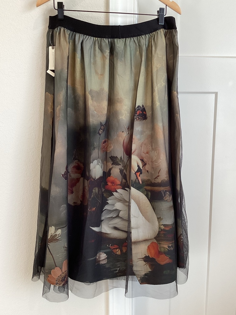 Anthropologie Wondernight Midi Skirt NEW Black Swan Art XL - Picture 10 of 16